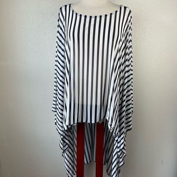 EUC Vincente Womens Black and White Stripped Tunic Size L - Picture 1 of 7